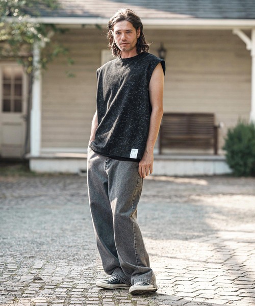 CAMBIO（カンビオ）の「mta566- Uneven Dyed Print Sleeveless Cut sew ノースリーブカットソー（タンクトップ・メンズ・ブラック/レッド/カーキ・M/L）」の7枚目の写真
