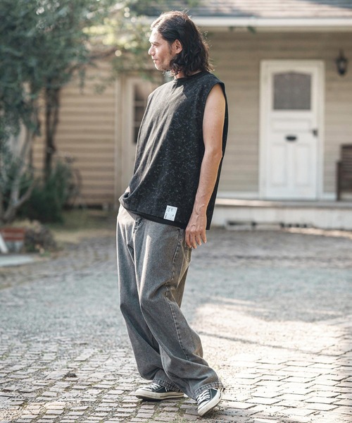 CAMBIO（カンビオ）の「mta566- Uneven Dyed Print Sleeveless Cut sew ノースリーブカットソー（タンクトップ・メンズ・ブラック/レッド/カーキ・M/L）」の8枚目の写真