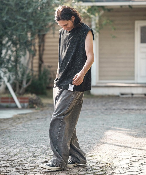 CAMBIO（カンビオ）の「mta566- Uneven Dyed Print Sleeveless Cut sew ノースリーブカットソー（タンクトップ・メンズ・ブラック/レッド/カーキ・M/L）」の9枚目の写真