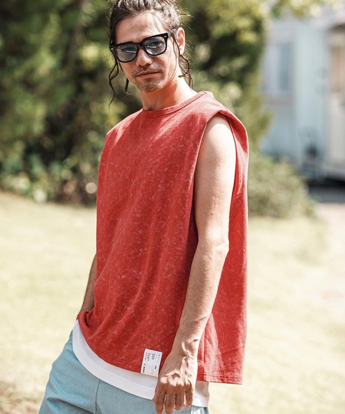 CAMBIO（カンビオ）の「mta566- Uneven Dyed Print Sleeveless Cut sew ノースリーブカットソー（タンクトップ・メンズ・ブラック/レッド/カーキ・M/L）」の12枚目の写真