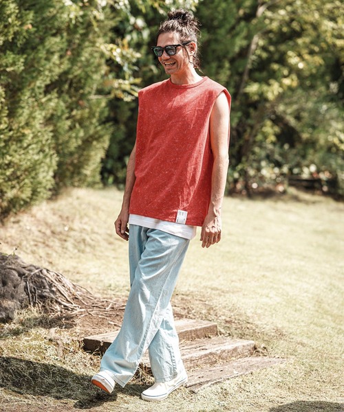 CAMBIO（カンビオ）の「mta566- Uneven Dyed Print Sleeveless Cut sew ノースリーブカットソー（タンクトップ・メンズ・ブラック/レッド/カーキ・M/L）」の15枚目の写真