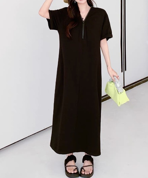 deux amour（ドゥーザムール）の「ハーフジップロングワンピース（ワンピース・レディース・カーキ/グレー/ブラック・FREE）」の7枚目の写真