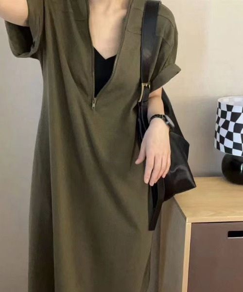 deux amour（ドゥーザムール）の「ハーフジップロングワンピース（ワンピース・レディース・カーキ/グレー/ブラック・FREE）」の10枚目の写真