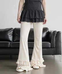 UNE MANSION | 【レイヤード用パンツ】ユニークティアードバレエコアフリルリブハイウエストブーツカットロングパンツ(その他パンツ)