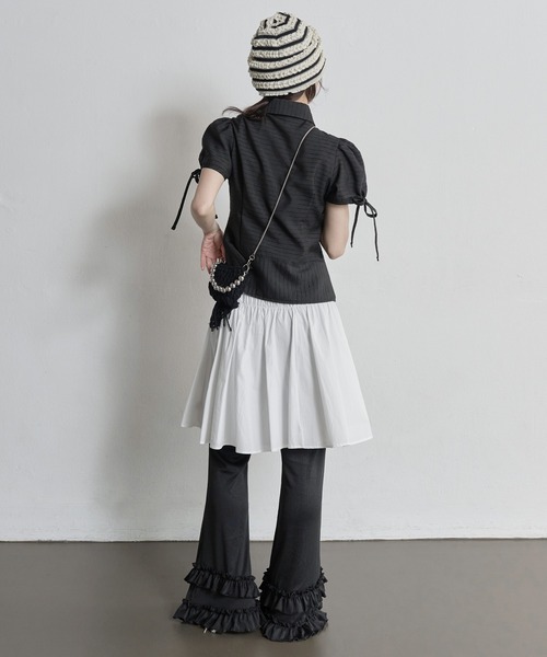 UNE MANSION(ユヌマンション)の「【レイヤード用パンツ】ユニークティアードバレエコアフリルリブハイウエストブーツカットロングパンツ(その他パンツ・レディース・ブラック/クリーム・FREE)」の20枚目の写真