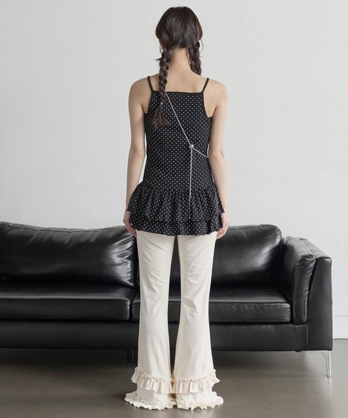 UNE MANSION(ユヌマンション)の「【レイヤード用パンツ】ユニークティアードバレエコアフリルリブハイウエストブーツカットロングパンツ(その他パンツ・レディース・ブラック/クリーム・FREE)」の10枚目の写真