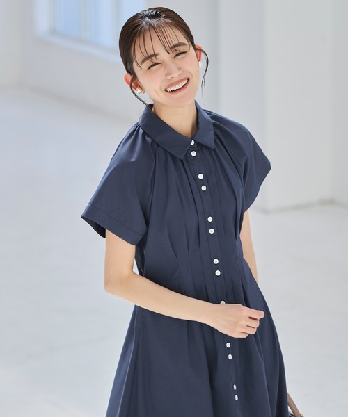 洗える ｜ タック ＆ フレア ロング シャツワンピース