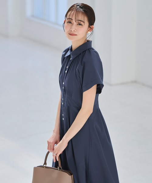 RUIRUE BOUTIQUE(ルイルエブティック)の「洗える | タック & フレア ロング シャツワンピース | レディース おしゃれ きれいめ オフィスカジュアル 通勤服 休日コーデ シャツワンピ ワンピース(シャツワンピース・レディース・ブラック/ブルー/グレイッシュベージュ・L/LL/S/M)」の7枚目の写真