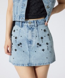 rienda | MIXフラワービジュージャストウエストデニムスカート 春服(デニムスカート)