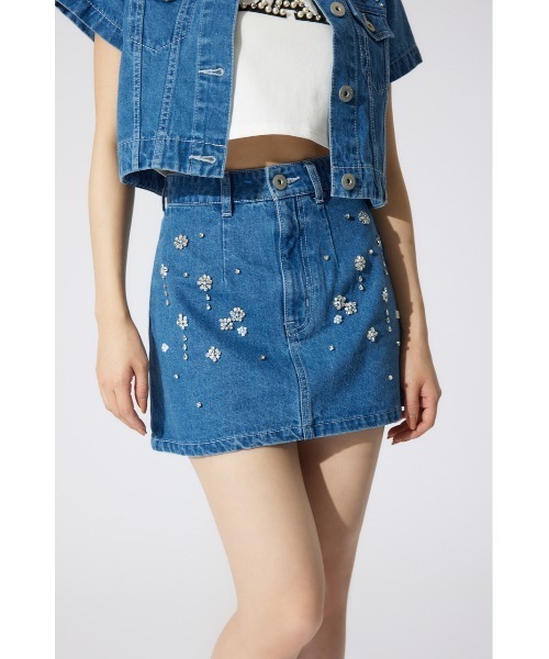 rienda（リエンダ）の「MIXフラワービジュージャストウエストデニムスカート　春服（デニムスカート・レディース・ライトブルー/ブルー・SMALL/MEDIUM/X-SMALL）」の21枚目の写真