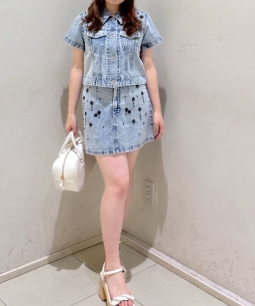 rienda（リエンダ）の「MIXフラワービジュージャストウエストデニムスカート　春服（デニムスカート・レディース・ライトブルー/ブルー・SMALL/MEDIUM/X-SMALL）」の4枚目の写真