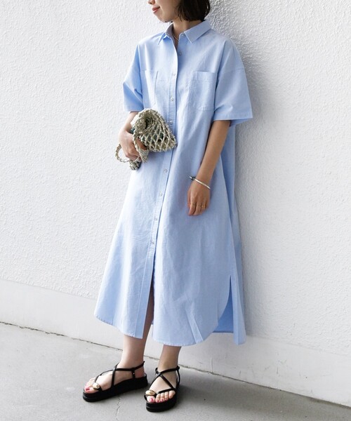 SHIPS any ダブルクロス Aライン シャツワンピース ネイビー 新品