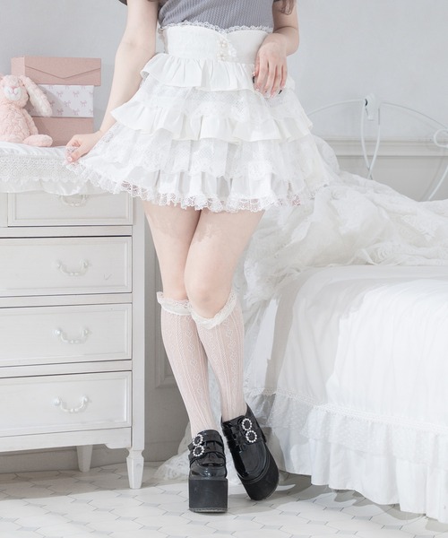 Pal elfy(パルエルフィー)の「ティアードレース姫スカート(スカート・レディース・ホワイト系その他/オフホワイト/ブラック・LARGE/フリー)」の4枚目の写真