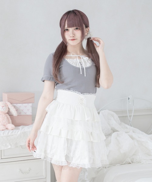 Pal elfy(パルエルフィー)の「ティアードレース姫スカート(スカート・レディース・ホワイト系その他/オフホワイト/ブラック・LARGE/フリー)」の6枚目の写真