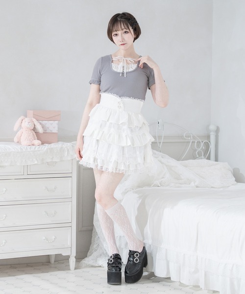 Pal elfy(パルエルフィー)の「ティアードレース姫スカート(スカート・レディース・ホワイト系その他/オフホワイト/ブラック・LARGE/フリー)」の19枚目の写真