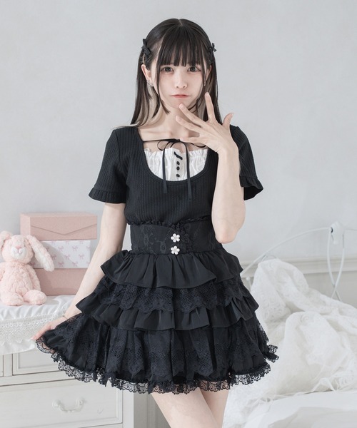 Pal elfy(パルエルフィー)の「ティアードレース姫スカート(スカート・レディース・ホワイト系その他/オフホワイト/ブラック・LARGE/フリー)」の13枚目の写真