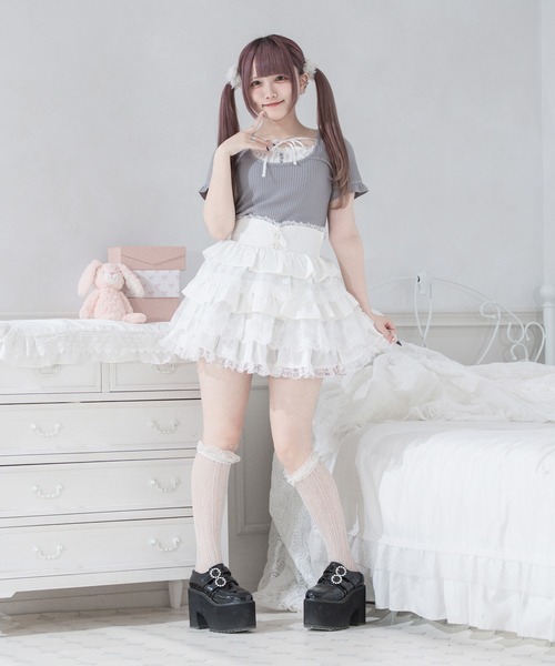 Pal elfy(パルエルフィー)の「ティアードレース姫スカート(スカート・レディース・ホワイト系その他/オフホワイト/ブラック・LARGE/フリー)」の7枚目の写真