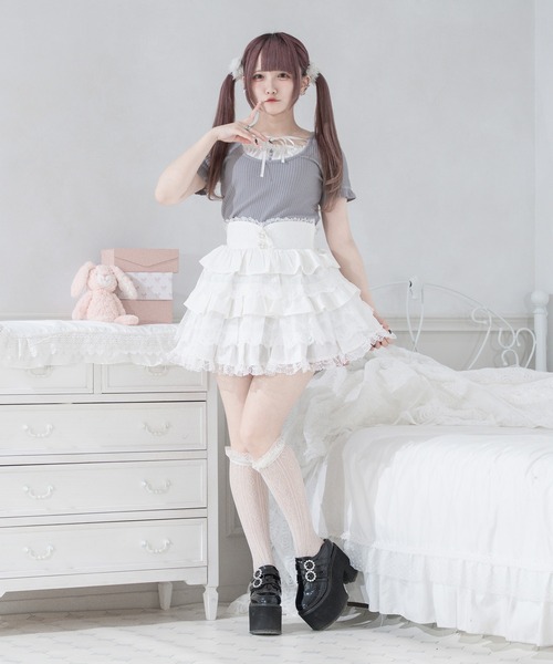 Pal elfy(パルエルフィー)の「ティアードレース姫スカート(スカート・レディース・ホワイト系その他/オフホワイト/ブラック・LARGE/フリー)」の10枚目の写真