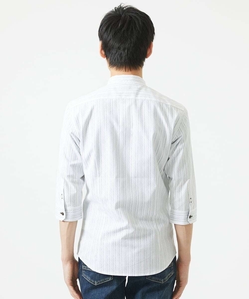 セール】【日本製生地使用】シャドーバイヤスストライプ七分袖
