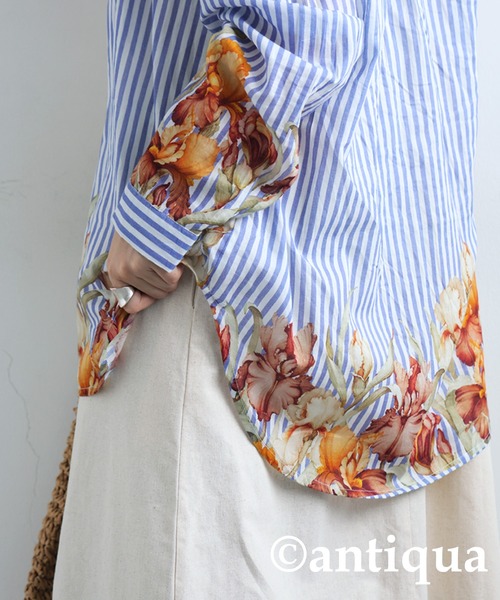 antiqua(アンティカ)の「花柄ストライプシャツ(シャツ/ブラウス・レディース・ホワイト系その他・ONESIZE)」の3枚目の写真