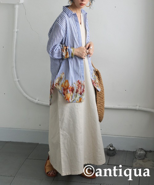 antiqua(アンティカ)の「花柄ストライプシャツ(シャツ/ブラウス・レディース・ホワイト系その他・ONESIZE)」の4枚目の写真