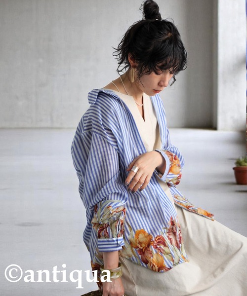 antiqua(アンティカ)の「花柄ストライプシャツ(シャツ/ブラウス・レディース・ホワイト系その他・ONESIZE)」の6枚目の写真