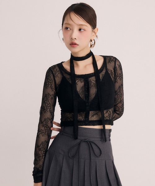 セール】チョーカー付きレーストップス(Tシャツ/カットソー セール】チョーカー付きレーストップス(Tシャツ/カットソー