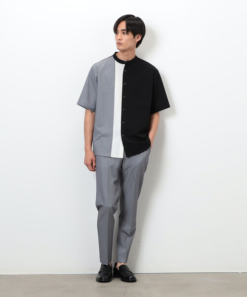COMME CA ISM（コムサイズム）の「ウールライク バンドカラー ブロッキング半袖シャツ（シャツ/ブラウス・メンズ・ホワイト/ブラック・MEDIUM/LARGE）」の7枚目の写真