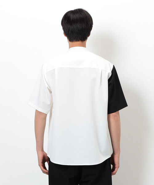 COMME CA ISM（コムサイズム）の「ウールライク バンドカラー ブロッキング半袖シャツ（シャツ/ブラウス・メンズ・ホワイト/ブラック・MEDIUM/LARGE）」の12枚目の写真