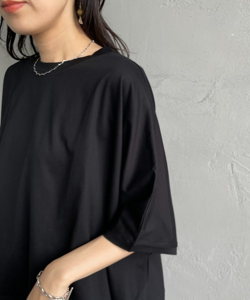 mizuiroind（ミズイロインド）の「[mizuiro ind/ミズイロインド] メッシュミックス ワイドTシャツ（Tシャツ/カットソー・レディース・ダークグレー/ブラック/オフホワイト・F）」の22枚目の写真