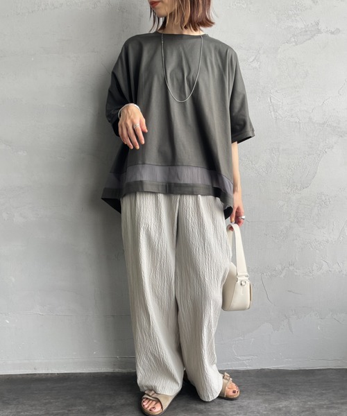 mizuiro ind/ミズイロインド] メッシュミックス ワイドTシャツ