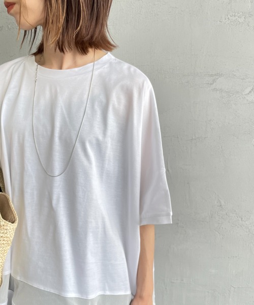 mizuiro ind/ミズイロインド] メッシュミックス ワイドTシャツ