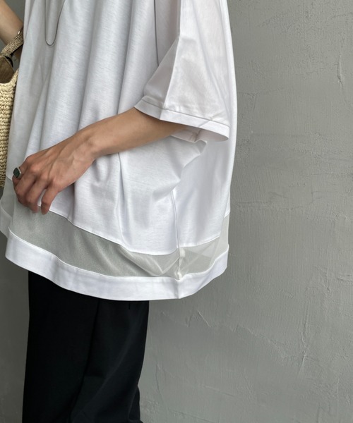 mizuiro ind/ミズイロインド] メッシュミックス ワイドTシャツ