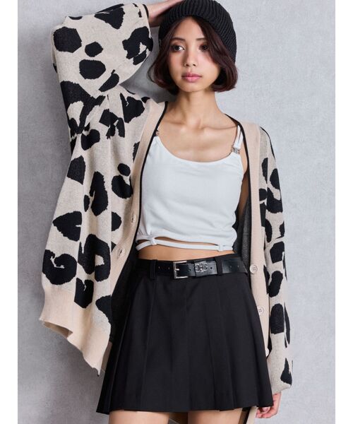GYDA LEOPARD PATTERNショートニットカーディガン（ベージュ