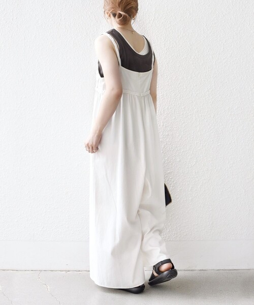 bon_meur(ボンミュール)の「bon_meur:〈手洗い可能〉ロープ編み コットン ワイド ギャザー サロペット(サロペット/オーバーオール・レディース・ワイン/オフホワイト・ONE SIZE)」の8枚目の写真