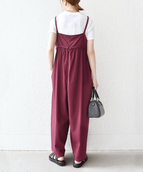 bon_meur(ボンミュール)の「bon_meur:〈手洗い可能〉ロープ編み コットン ワイド ギャザー サロペット(サロペット/オーバーオール・レディース・ワイン/オフホワイト・ONE SIZE)」の13枚目の写真