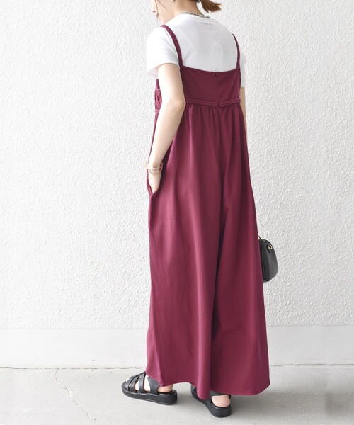 bon_meur(ボンミュール)の「bon_meur:〈手洗い可能〉ロープ編み コットン ワイド ギャザー サロペット(サロペット/オーバーオール・レディース・ワイン/オフホワイト・ONE SIZE)」の14枚目の写真