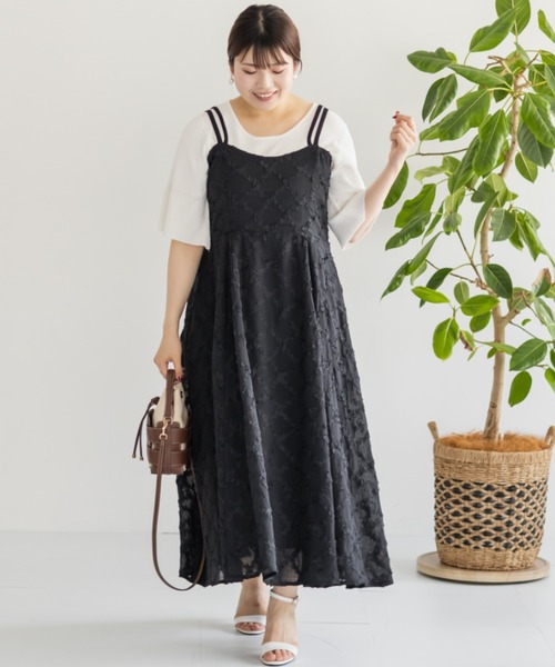 CLETTE(クレット)の「フリルチェックマルチストラップワンピース(ワンピース・レディース・ブルー/アイボリー/ブラック・LL/3L/4L)」の1枚目の写真