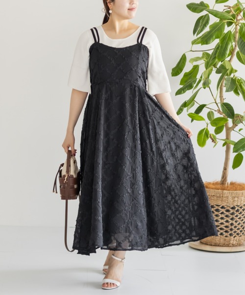 CLETTE(クレット)の「フリルチェックマルチストラップワンピース(ワンピース・レディース・ブルー/アイボリー/ブラック・LL/3L/4L)」の4枚目の写真