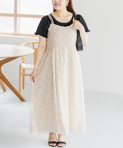 CLETTE(クレット)の「フリルチェックマルチストラップワンピース(ワンピース・レディース・ブルー/アイボリー/ブラック・LL/3L/4L)」の11枚目の写真