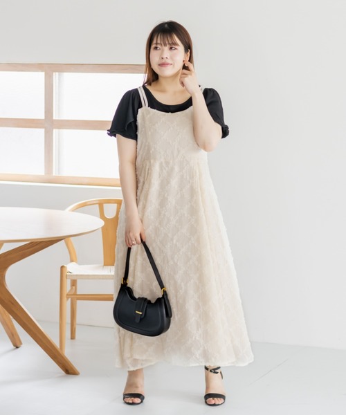 CLETTE(クレット)の「フリルチェックマルチストラップワンピース(ワンピース・レディース・ブルー/アイボリー/ブラック・LL/3L/4L)」の14枚目の写真
