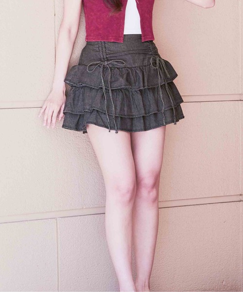 GORGE（ゴージ）の「《リボン×ティアード》レディース デニムミニスカパン 美脚 フェミニン 春夏秋（その他パンツ・レディース・ブラック/ブルー・F）」の3枚目の写真
