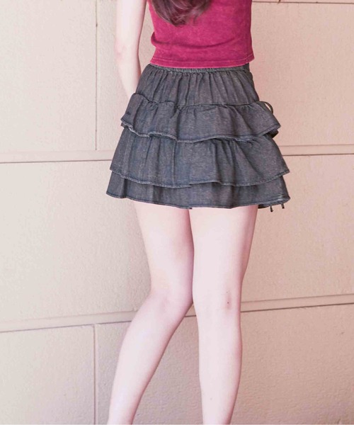 GORGE（ゴージ）の「《リボン×ティアード》レディース デニムミニスカパン 美脚 フェミニン 春夏秋（その他パンツ・レディース・ブラック/ブルー・F）」の5枚目の写真