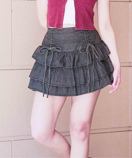 GORGE（ゴージ）の「《リボン×ティアード》レディース デニムミニスカパン 美脚 フェミニン 春夏秋（その他パンツ・レディース・ブラック/ブルー・F）」の11枚目の写真