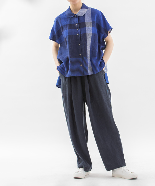 ♪極美品 ノップドゥノッド リネンパネルチェック プルオーバーブラウス セール】ノップドゥノッド nop de nod Ciel ronde リネンパネル