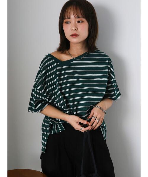 ehka sopo（エヘカソポ）の「前後2WAYワンショルプルオーバー（Tシャツ/カットソー・レディース・オフホワイト/ブラック/グリーン/レッド・F）」の5枚目の写真