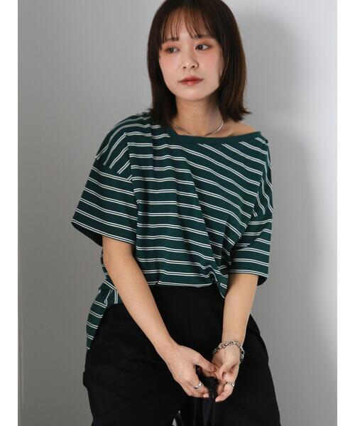 ehka sopo（エヘカソポ）の「前後2WAYワンショルプルオーバー（Tシャツ/カットソー・レディース・オフホワイト/ブラック/グリーン/レッド・F）」の6枚目の写真