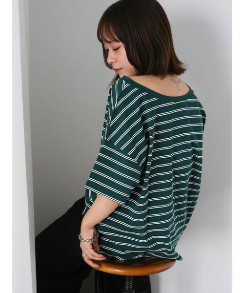 ehka sopo（エヘカソポ）の「前後2WAYワンショルプルオーバー（Tシャツ/カットソー・レディース・オフホワイト/ブラック/グリーン/レッド・F）」の9枚目の写真
