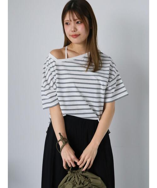 ehka sopo（エヘカソポ）の「前後2WAYワンショルプルオーバー（Tシャツ/カットソー・レディース・オフホワイト/ブラック/グリーン/レッド・F）」の19枚目の写真