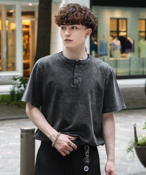 kutir(クティール)の「DRAWCORD HENLEY NECK TSHIRTHN/ドローコードヘンリーネックTシャツ(Tシャツ/カットソー・メンズ・杢グレー/ネイビー/ブラック・MEDIUM/LARGE)」の1枚目の写真